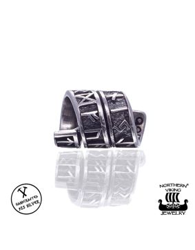 Northern Viking Jewelry Silver Long Rune beard ring NVJHE020