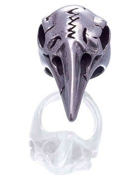 Northern Viking Jewelry Silver Raven Skull beard ring NVJHE022