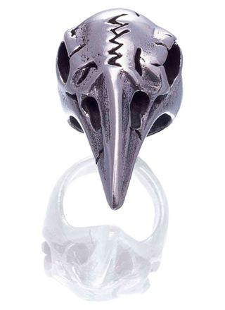 Northern Viking Jewelry Silver Raven Skull beard ring NVJHE022