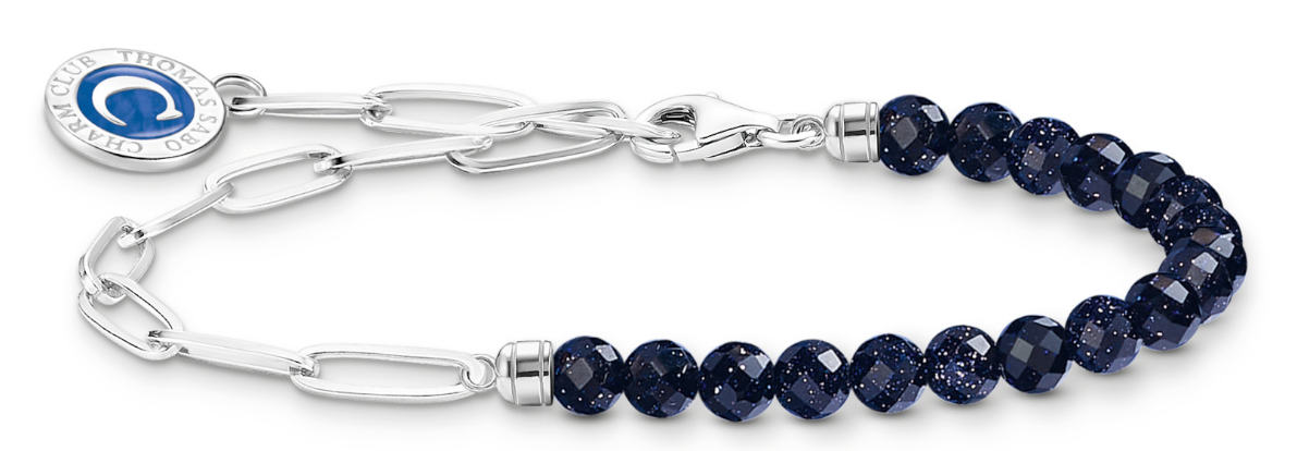 Thomas Sabo Charm Club Charmista Enjoy black bead silver blue enamel coin 17 cm bracelet A2129-007-32-L17v