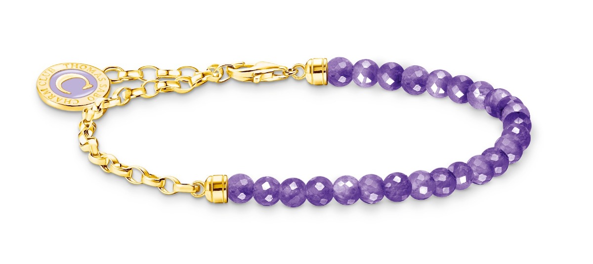 Thomas Sabo Charm Club Charmista violet beads yellow-gold plated bracelet 17 cm A2130-427-13-L17v