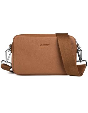Aarni crossbody bag cognac brown with silver zipper