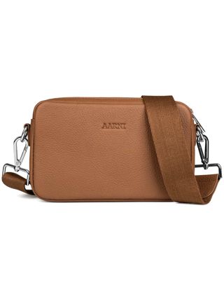 Aarni crossbody bag cognac brown with silver zipper