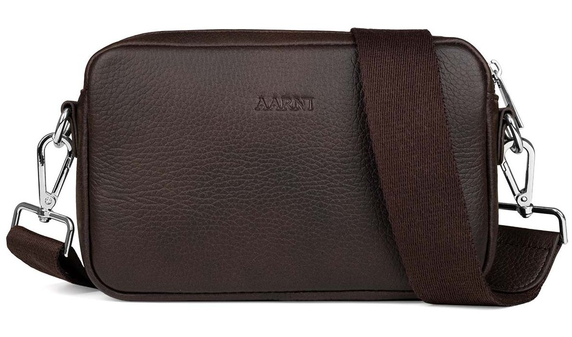 Aarni dark brown zipper crossbody bag silver