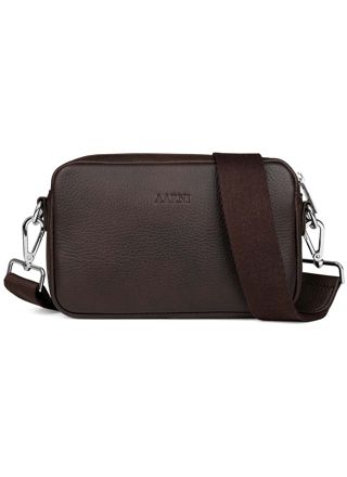 Aarni dark brown zipper crossbody bag silver