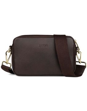 Aarni dark brown crossbody bag with gold colored zipper