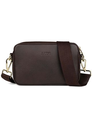 Aarni dark brown crossbody bag with gold colored zipper