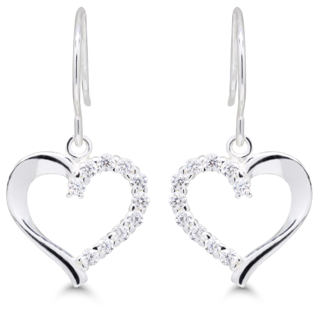 Hanging silver earrings heart clear zircon AE-31014Z