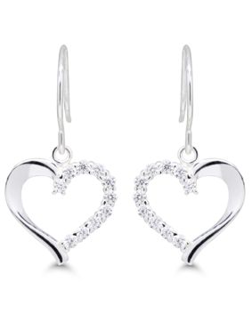 Hanging silver earrings heart clear zircon AE-31014Z