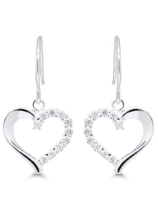 Hanging silver earrings heart clear zircon AE-31014Z