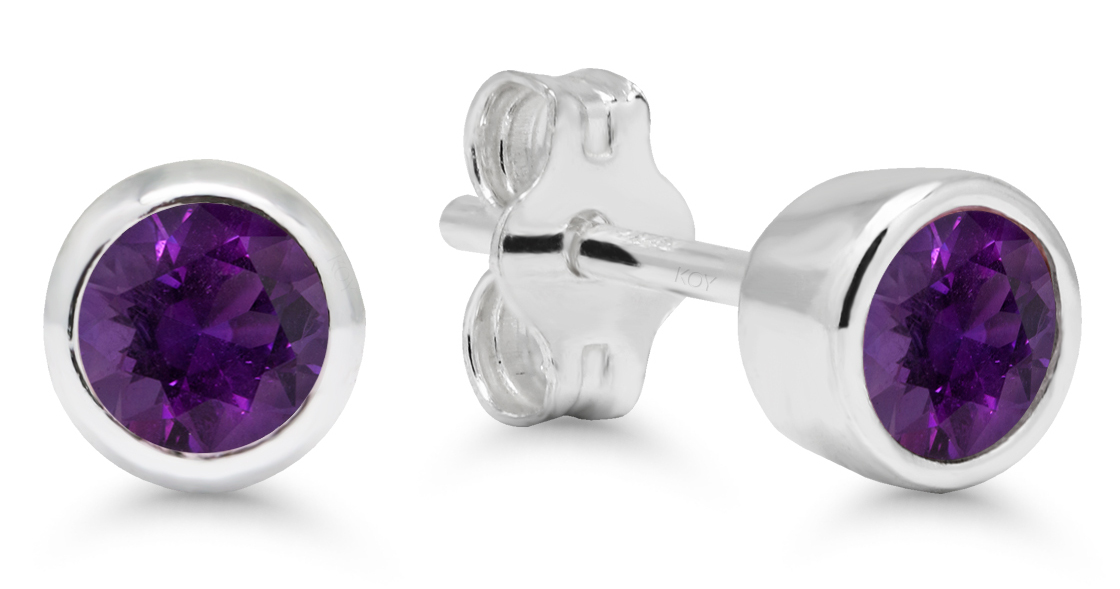 Silver amethyst color zircon earrings 4mm AE-325144Zamet