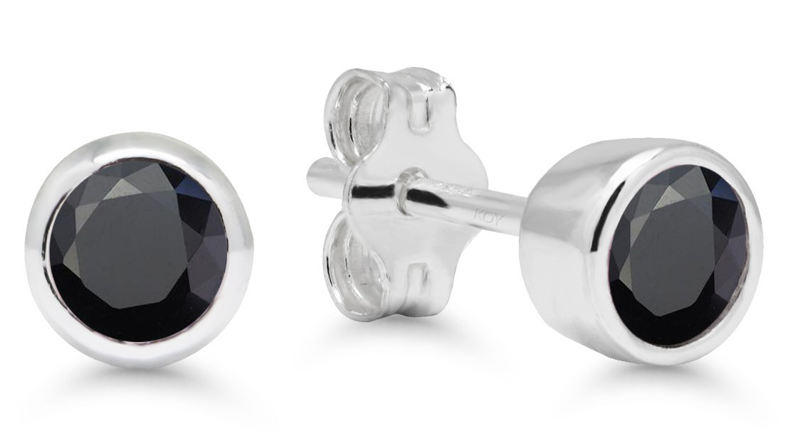 Silver black zircon earrings 4mm  AE-325144Zblack