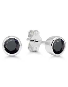Silver black zircon earrings 4mm  AE-325144Zblack
