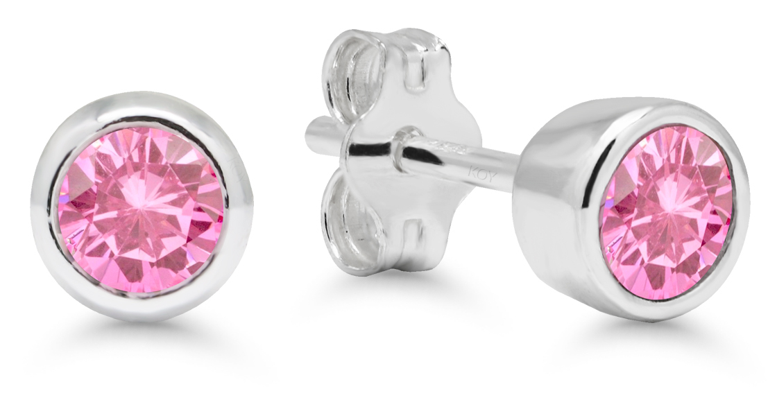 Silver lightred zircon earrings 4mm AE-325144Zpink