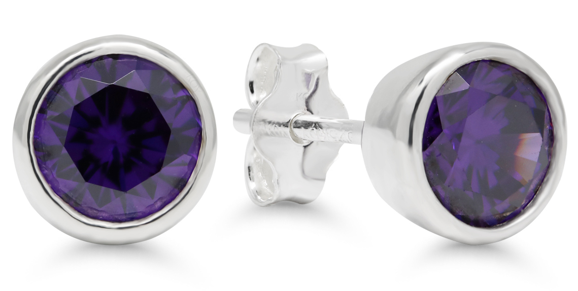 Silver amethyst color zircon earrings 6mm AE-32514Zamet