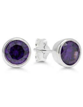 Silver amethyst color zircon earrings 6mm AE-32514Zamet