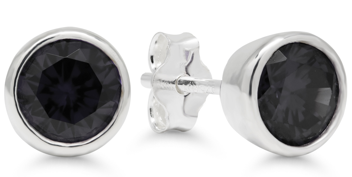 Silver black zircon earrings 6mm AE-32514Zblack