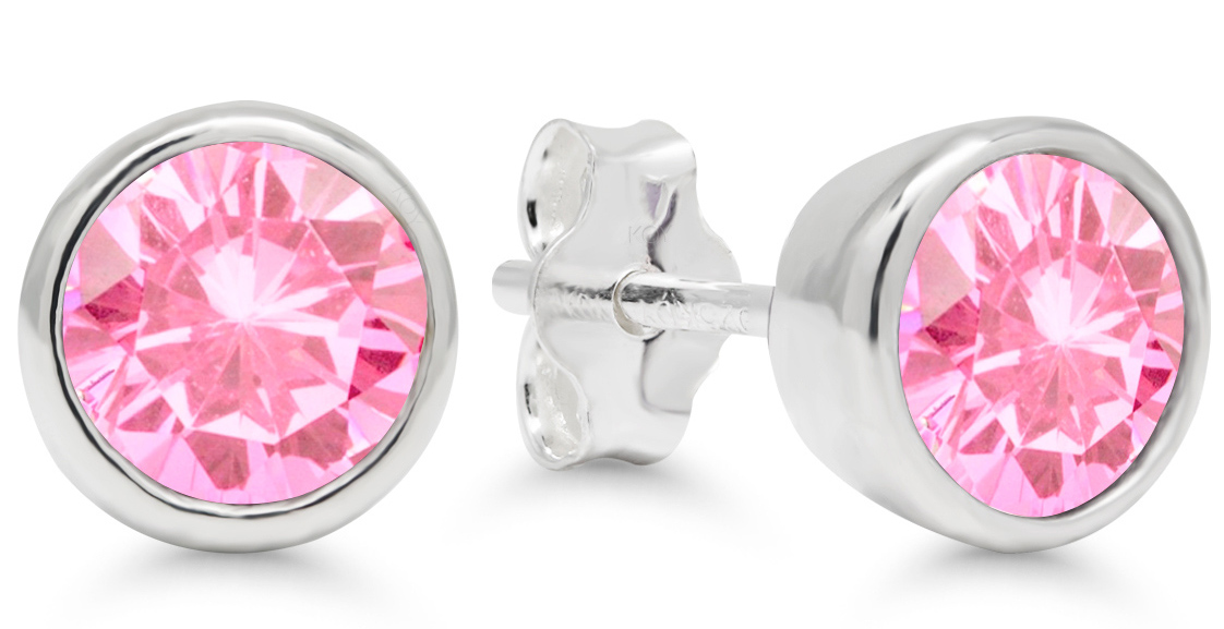 Silver lightred zircon earrings 6mm AE-32514Zpink