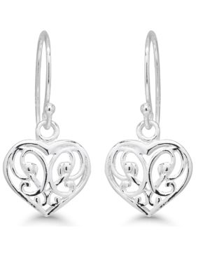 Hanging silver earrings heart filigree AE-51290