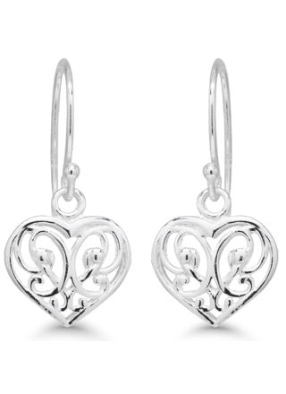 Hanging silver earrings heart filigree AE-51290