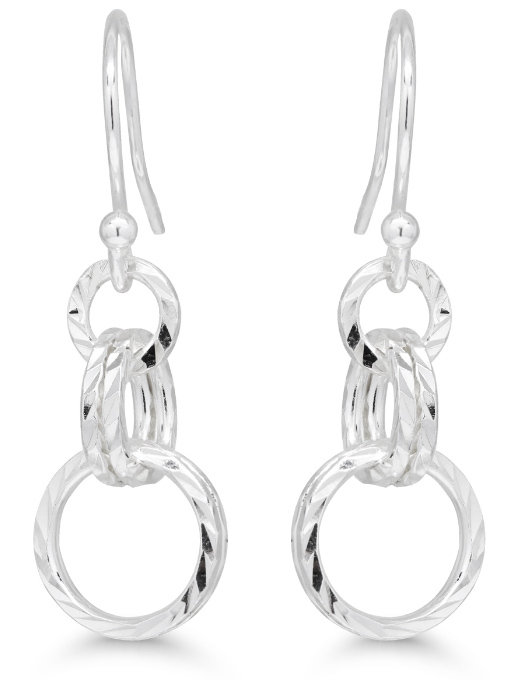 Hanging silver earrings Hoops diamantcut surface AE-72959