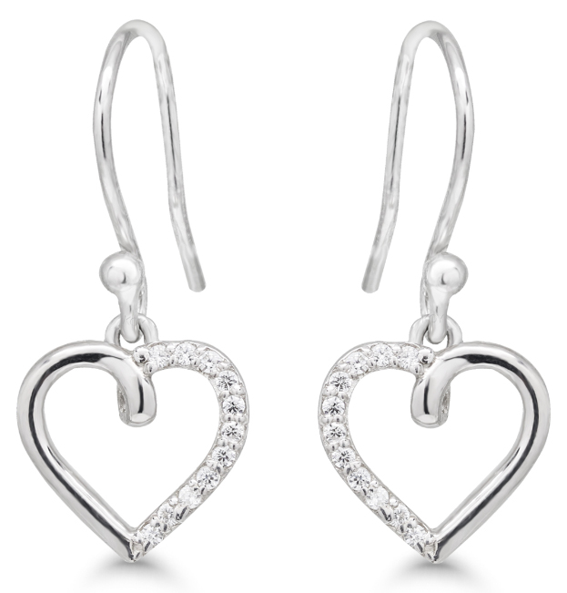 Hanging silver earrings heart clear zircon AE-81037Z