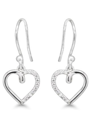 Hanging silver earrings heart clear zircon AE-81037Z