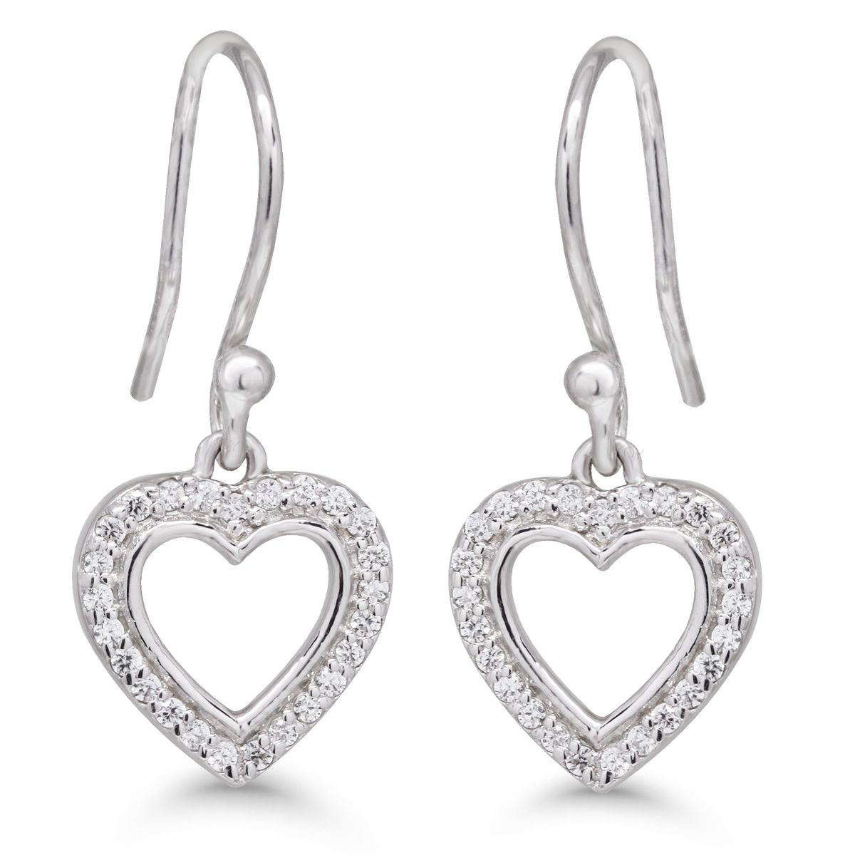 Hanging silver earrings heart clear zircon AE-81045Z