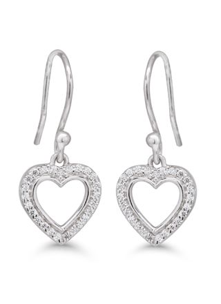 Hanging silver earrings heart clear zircon AE-81045Z
