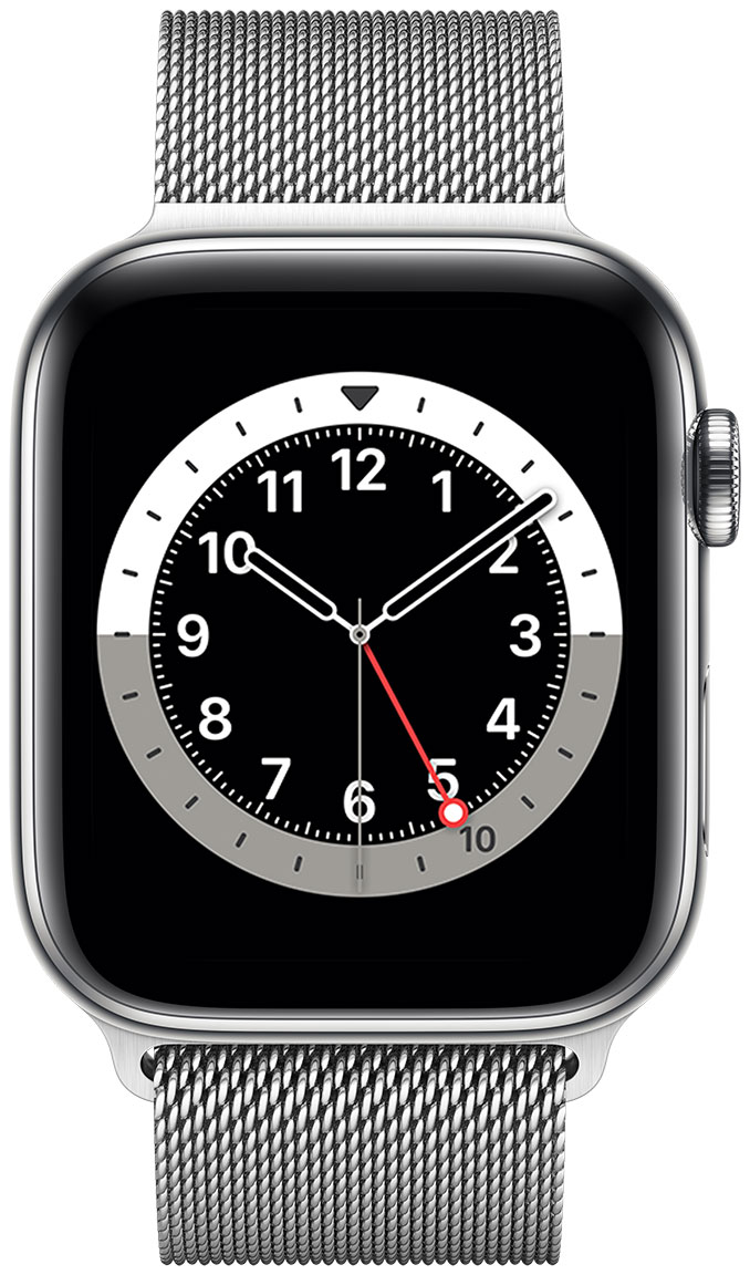 Apple Watch Series 6 GPS Cellular Silver Stainless Steel Case 44 mm with Silver Milanese Loop M09E3