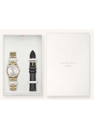 Rosefield gift box with Ace silver gold watch and black leather strap ASGBG-X238