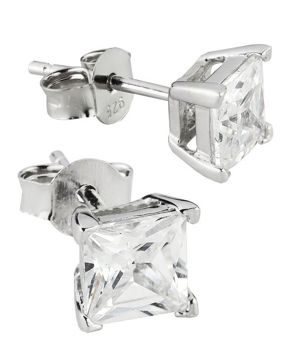 Silver Bar square zirconiaearrings clear 5x5 mm 3469