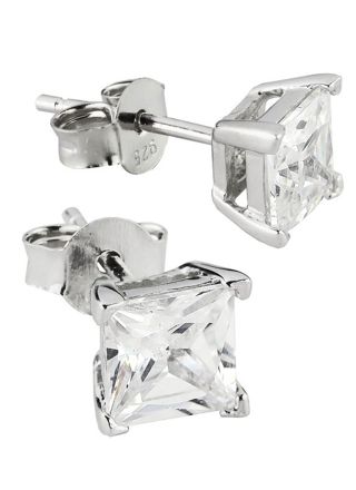 Silver Bar square zirconiaearrings clear 8x8 mm 3472