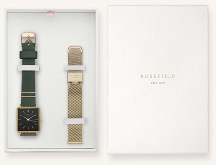 Rosefield gift box with The Boxy black Forest watch and black