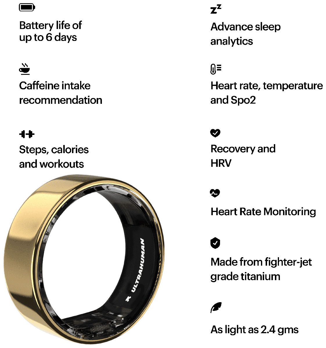 Ultrahuman Ring AIR Taglia 13 Oro – Monitor Salute Avanzato Con Sensore PPG E IMU