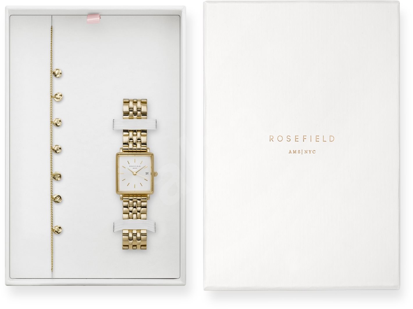 Rosefield gift box with The Boxy gold watch and Bracelet BMWLBG X241