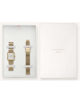 Rosefield gift box with The Boxy XS White gold watch and mesh strap BMWMG-X240
