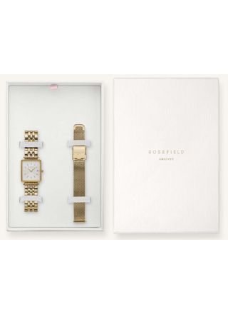 Rosefield gift box with The Boxy XS White gold watch and mesh strap BMWMG-X240