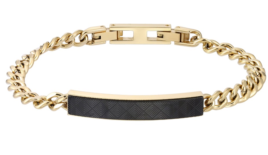 Lykka Strong gold-colored patterned ID bracelet with black bar 21cm 