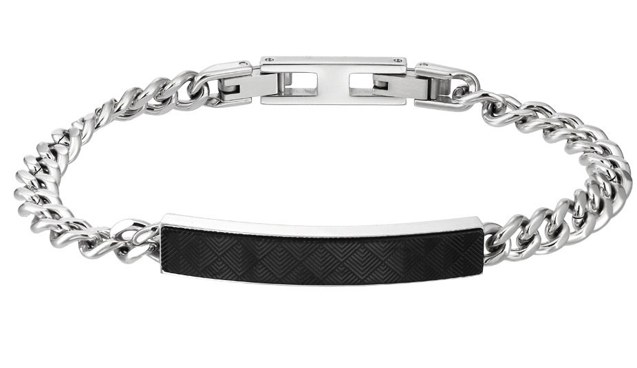 Lykka Strong silver-colored patterned ID bracelet with black bar 21,5 cm 