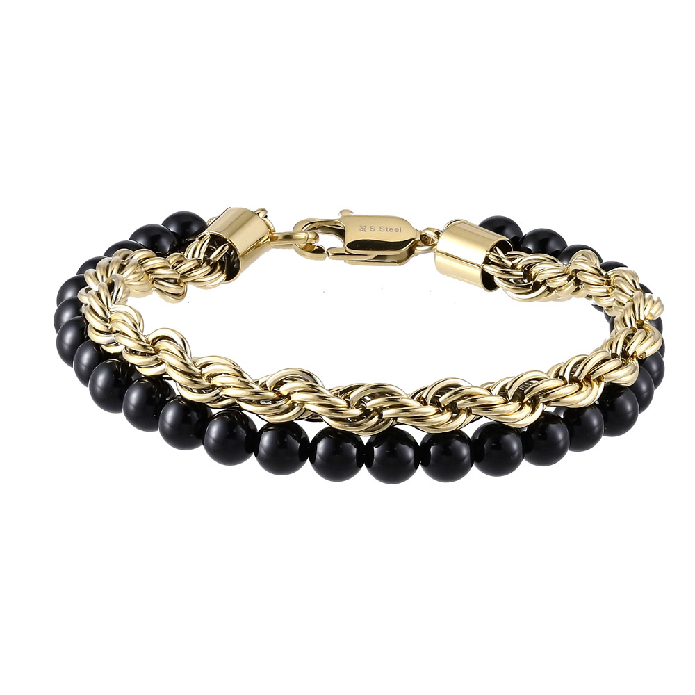 Lykka Strong gold-plated bracelet 21cm black onyx