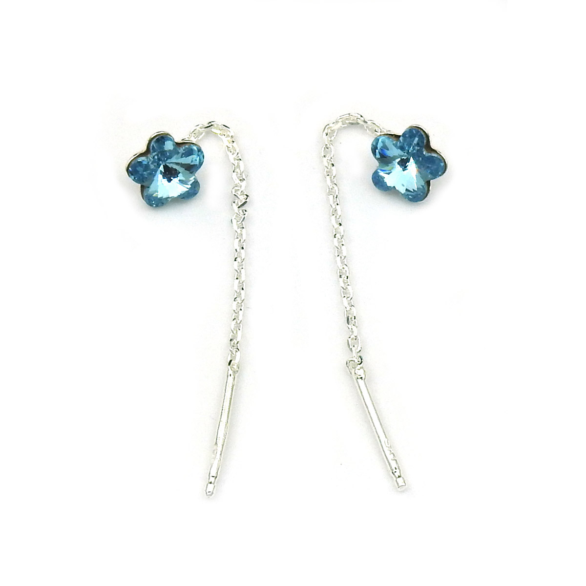 Silver chain earrings with aqua zirconia C82B AKVA