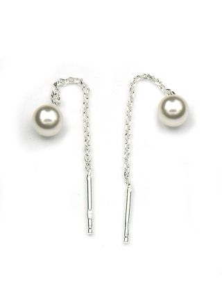 Silver chain earrings with pearls C84