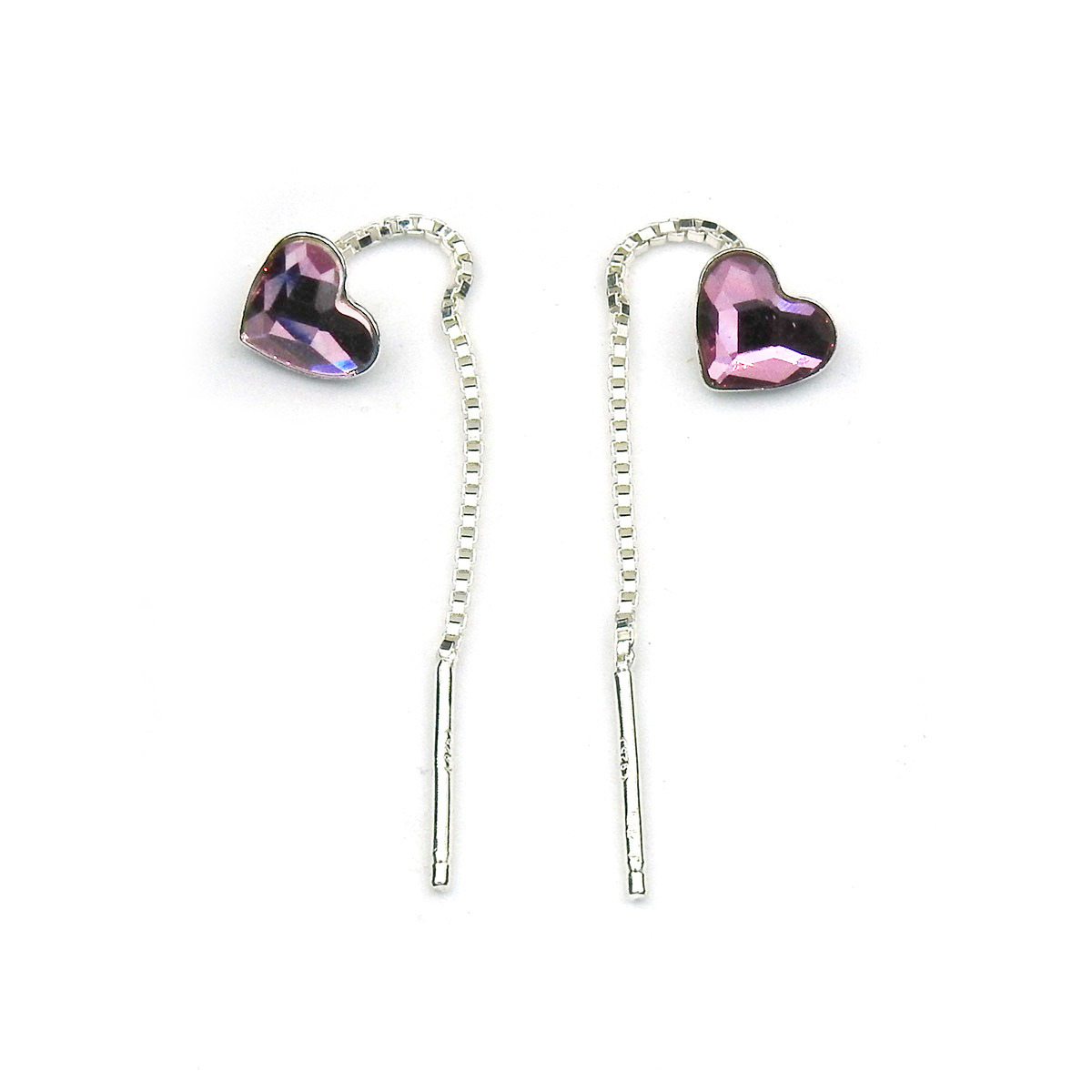 Silver chain earrings with purple zirconia C87