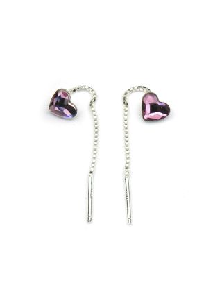 Silver chain earrings with purple zirconia C87