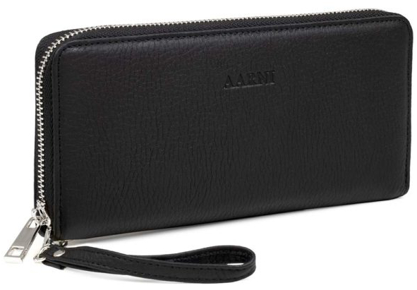 Aarni elk skin leather Clutch-wallet with silver zipper black
