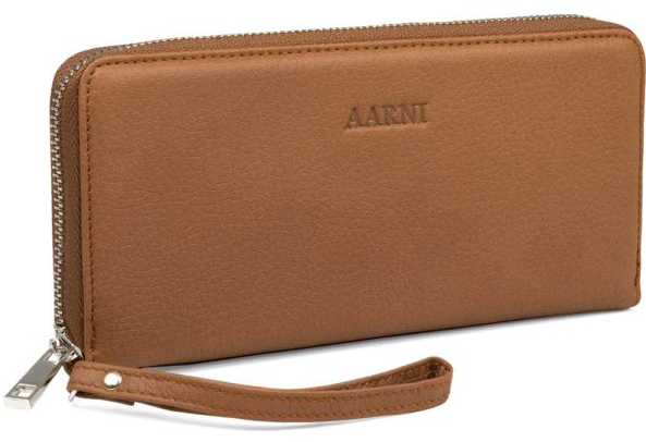 Aarni elk skin leather Clutch-wallet with silver zipper cognag
