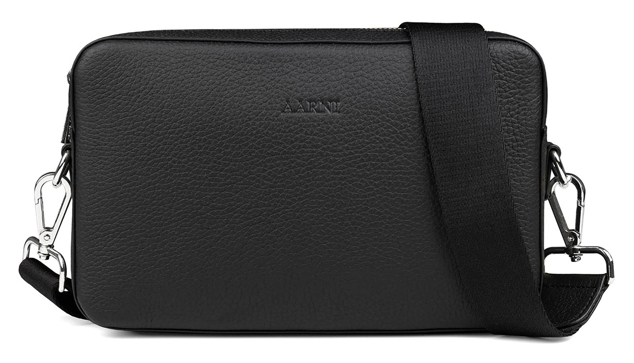 Aarni large black crossbody bag with silver zipper
