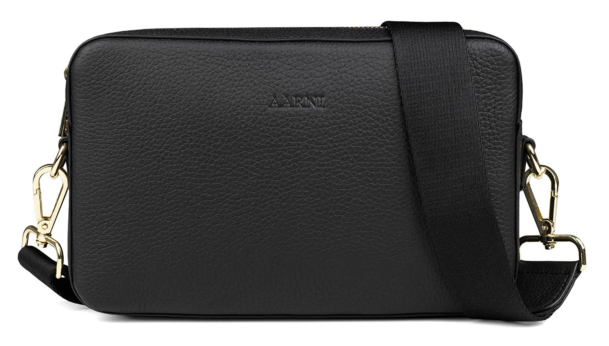 Aarni large black crossbody bag gold colored zipper