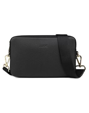 Aarni large black crossbody bag gold colored zipper